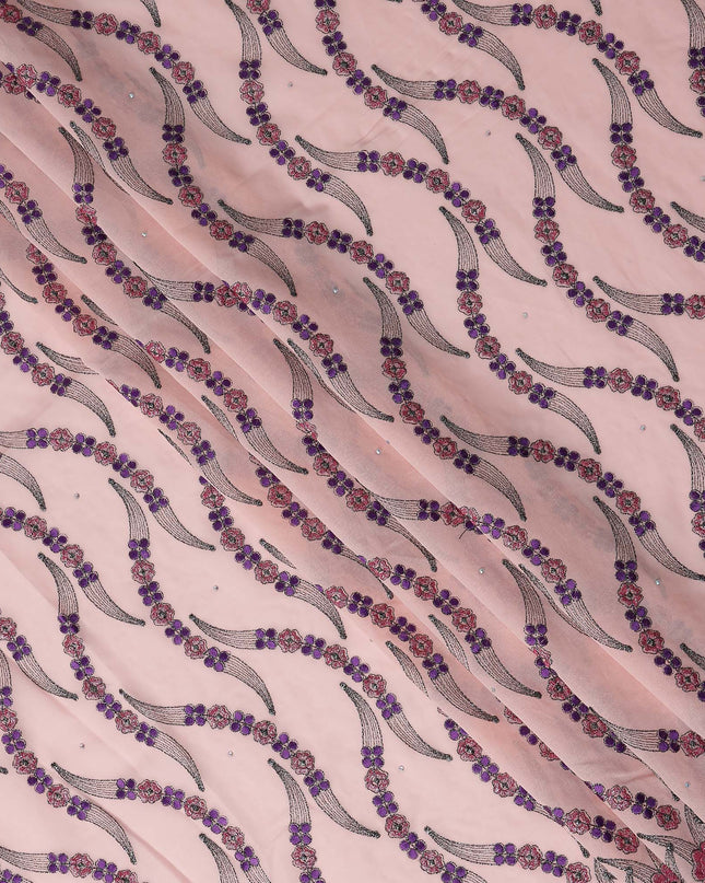 Blush Pink Embroidered Floral Swiss Cotton Voile 140cm