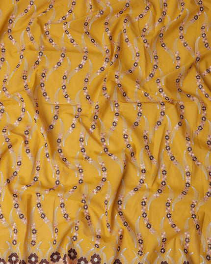 Amber Mustard Embroidered Floral Swiss Cotton Voile 140cm