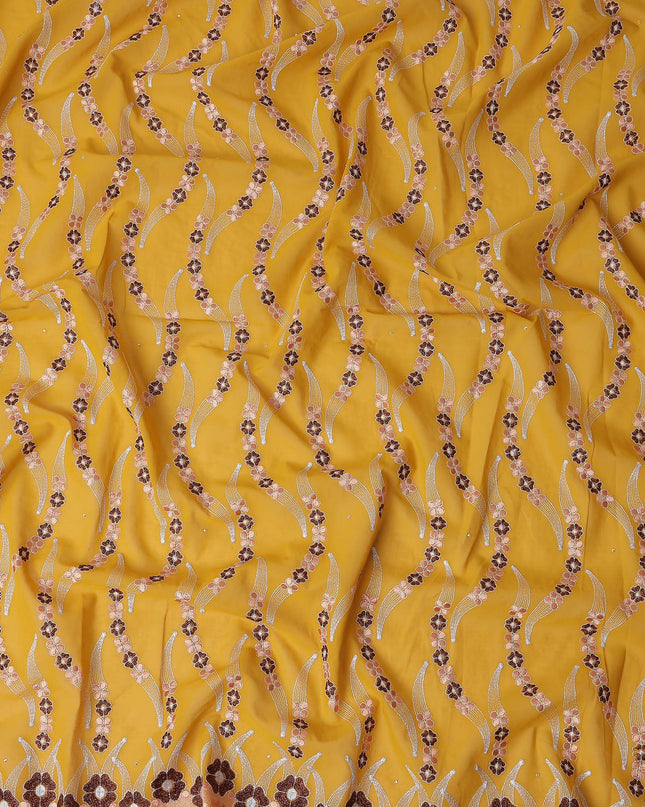 Amber Mustard Embroidered Floral Swiss Cotton Voile 140cm