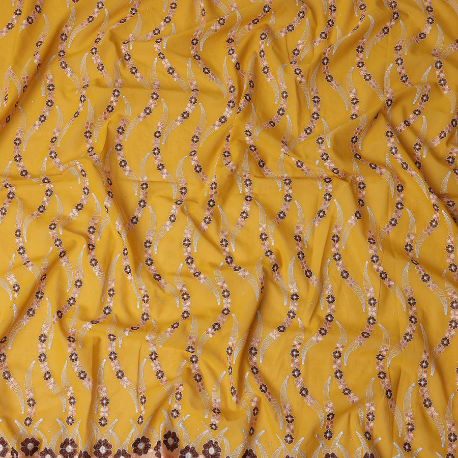 Amber Mustard Embroidered Floral Swiss Cotton Voile 140cm