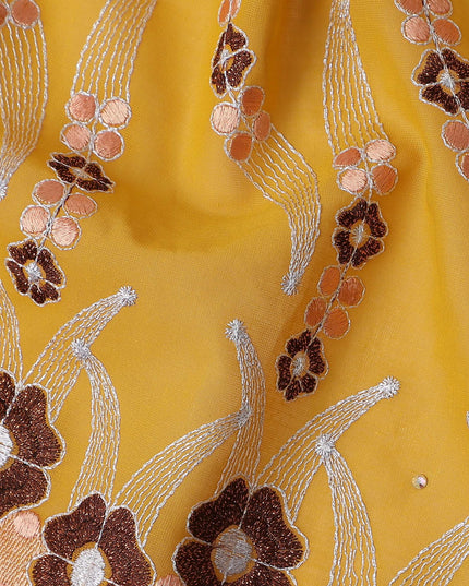 Amber Mustard Embroidered Floral Swiss Cotton Voile 140cm