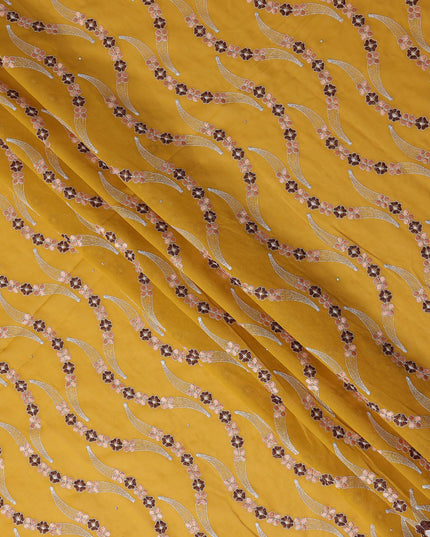 Amber Mustard Embroidered Floral Swiss Cotton Voile 140cm