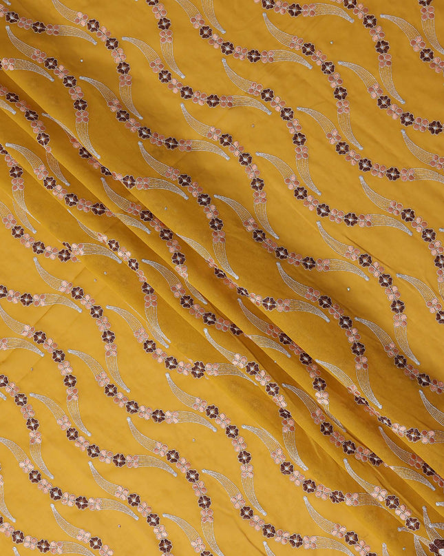 Amber Mustard Embroidered Floral Swiss Cotton Voile 140cm