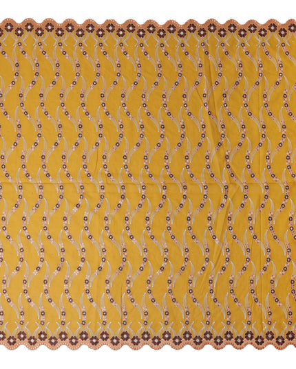Amber Mustard Embroidered Floral Swiss Cotton Voile 140cm