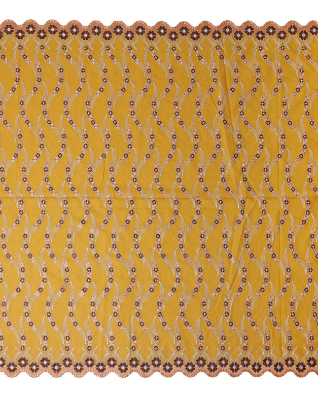 Amber Mustard Embroidered Floral Swiss Cotton Voile 140cm