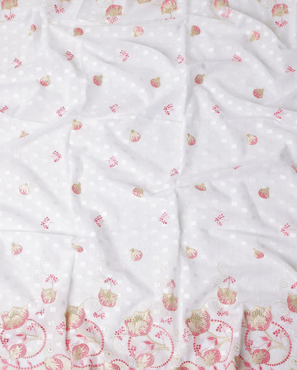 White Floral Premium Pure Swiss 100% Cotton Voile Embroidered Traditional Sudanese Thobe 4.5 Mtrs 140cm Swiss Quality - D30291