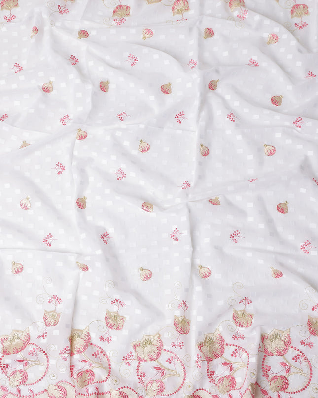 White Floral Premium Pure Swiss 100% Cotton Voile Embroidered Traditional Sudanese Thobe 4.5 Mtrs 140cm Swiss Quality - D30291