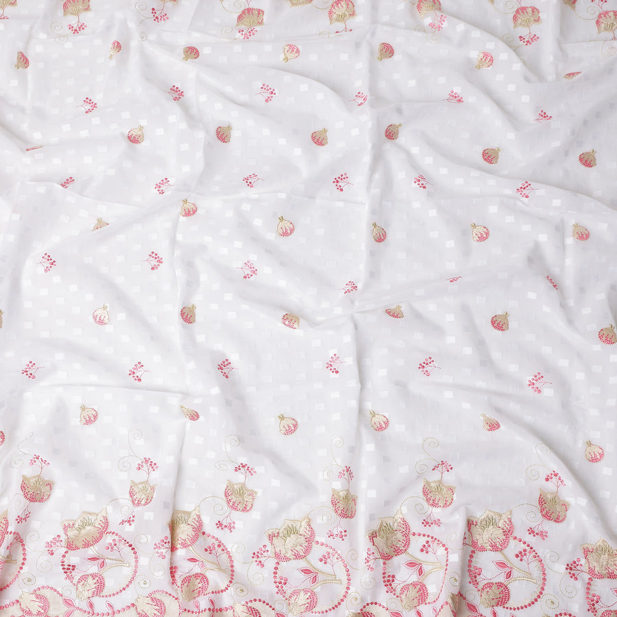 White Floral Premium Pure Swiss 100% Cotton Voile Embroidered Traditional Sudanese Thobe 4.5 Mtrs 140cm Swiss Quality - D30291