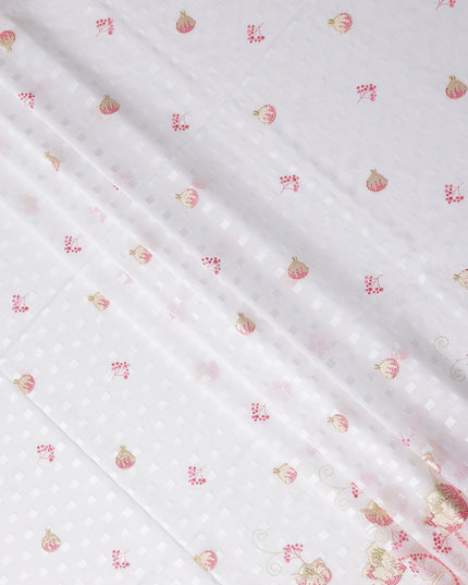 White Floral Premium Pure Swiss 100% Cotton Voile Embroidered Traditional Sudanese Thobe 4.5 Mtrs 140cm Swiss Quality - D30291