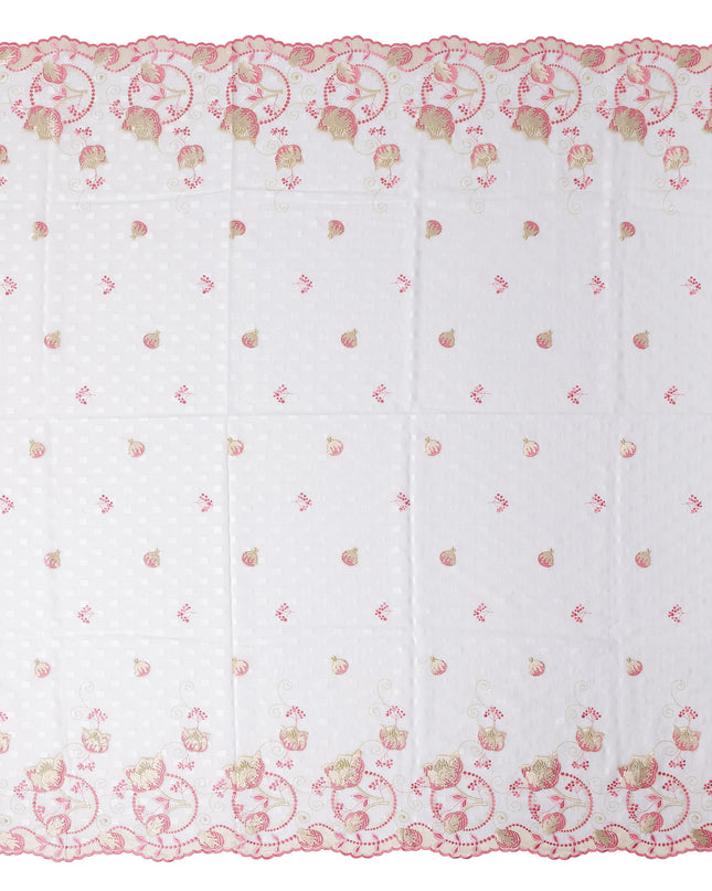 White Floral Premium Pure Swiss 100% Cotton Voile Embroidered Traditional Sudanese Thobe 4.5 Mtrs 140cm Swiss Quality - D30291