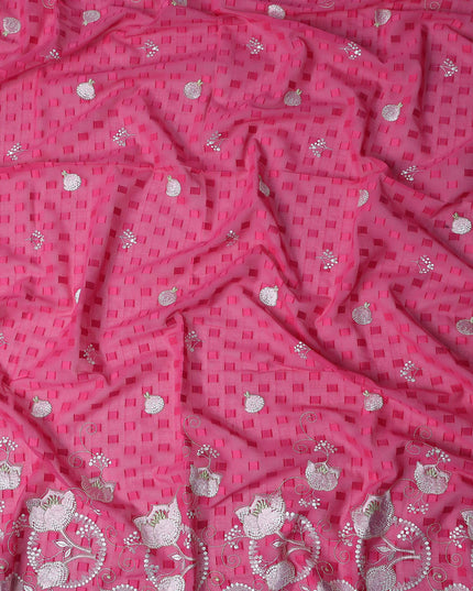 Pink Floral Premium Pure Swiss 100% Cotton Voile Embroidered Traditional Sudanese Thobe 4.5 Mtrs 140cm Swiss Quality - D30290