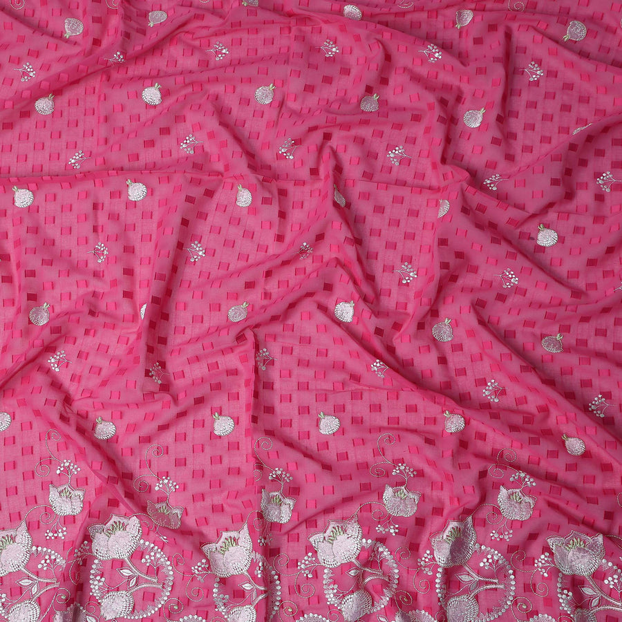 Pink Floral Premium Pure Swiss 100% Cotton Voile Embroidered Traditional Sudanese Thobe 4.5 Mtrs 140cm Swiss Quality - D30290