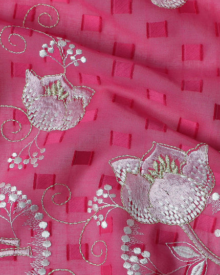 Pink Floral Premium Pure Swiss 100% Cotton Voile Embroidered Traditional Sudanese Thobe 4.5 Mtrs 140cm Swiss Quality - D30290