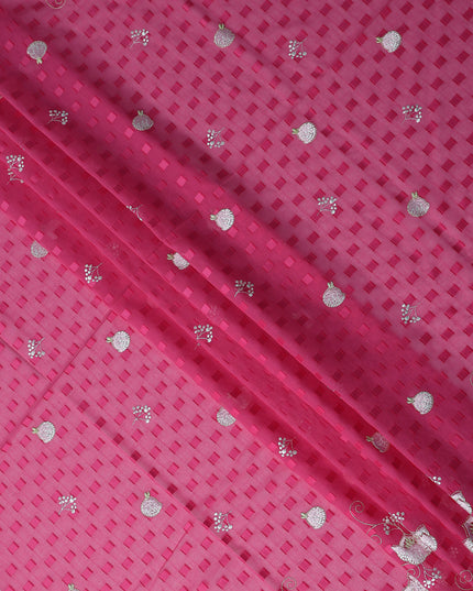 Pink Floral Premium Pure Swiss 100% Cotton Voile Embroidered Traditional Sudanese Thobe 4.5 Mtrs 140cm Swiss Quality - D30290