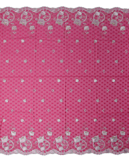 Pink Floral Premium Pure Swiss 100% Cotton Voile Embroidered Traditional Sudanese Thobe 4.5 Mtrs 140cm Swiss Quality - D30290
