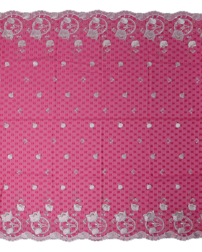 Pink Floral Premium Pure Swiss 100% Cotton Voile Embroidered Traditional Sudanese Thobe 4.5 Mtrs 140cm Swiss Quality - D30290