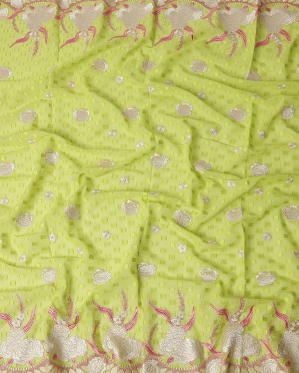 Green Floral Premium Pure Swiss 100% Cotton Voile Embroidered Traditional Sudanese Thobe 4.5 Mtrs 140cm Swiss Quality - D30292