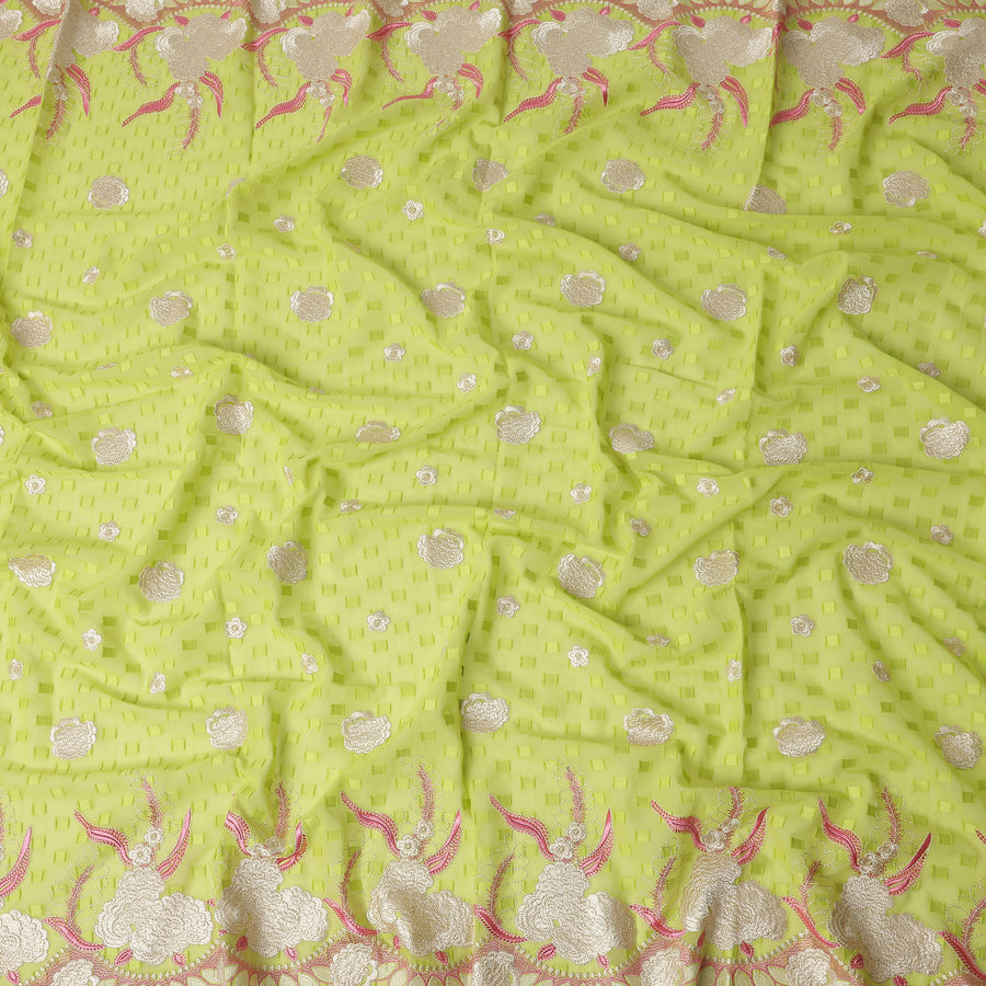 Green Floral Premium Pure Swiss 100% Cotton Voile Embroidered Traditional Sudanese Thobe 4.5 Mtrs 140cm Swiss Quality - D30292