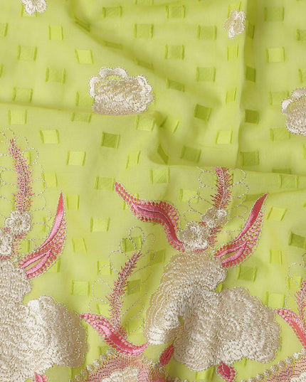 Green Floral Premium Pure Swiss 100% Cotton Voile Embroidered Traditional Sudanese Thobe 4.5 Mtrs 140cm Swiss Quality - D30292