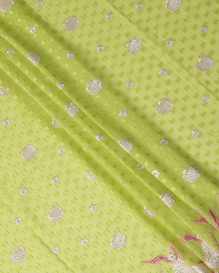 Green Floral Premium Pure Swiss 100% Cotton Voile Embroidered Traditional Sudanese Thobe 4.5 Mtrs 140cm Swiss Quality - D30292