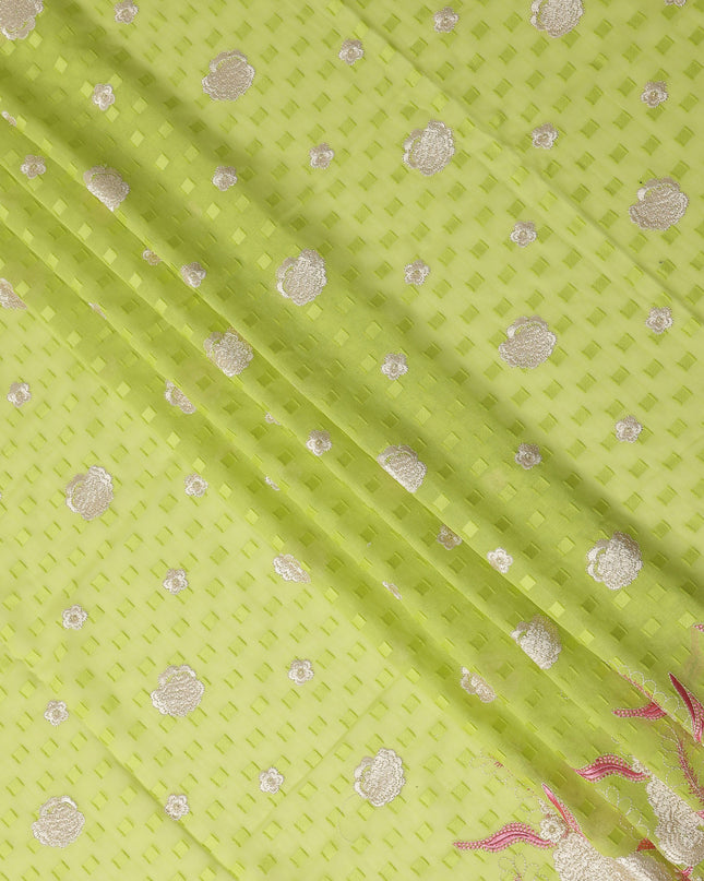 Green Floral Premium Pure Swiss 100% Cotton Voile Embroidered Traditional Sudanese Thobe 4.5 Mtrs 140cm Swiss Quality - D30292