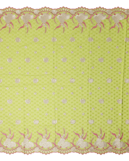 Green Floral Premium Pure Swiss 100% Cotton Voile Embroidered Traditional Sudanese Thobe 4.5 Mtrs 140cm Swiss Quality - D30292