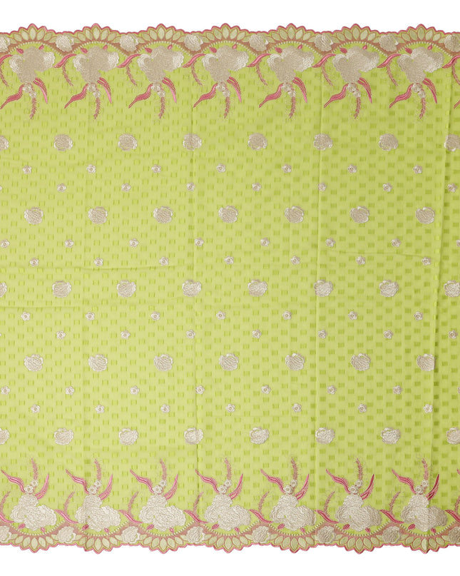 Green Floral Premium Pure Swiss 100% Cotton Voile Embroidered Traditional Sudanese Thobe 4.5 Mtrs 140cm Swiss Quality - D30292