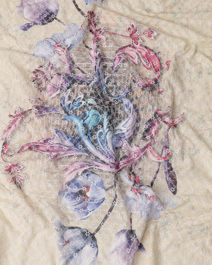 Beige Bouquet Swiss Cotton Voile Sudanese Thobe