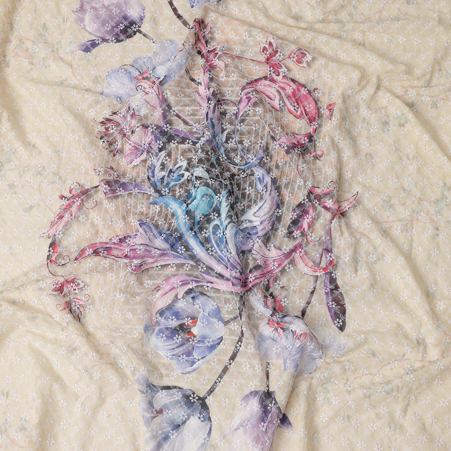 Beige Bouquet Swiss Cotton Voile Sudanese Thobe