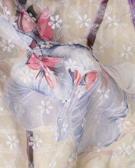 Beige Bouquet Swiss Cotton Voile Sudanese Thobe