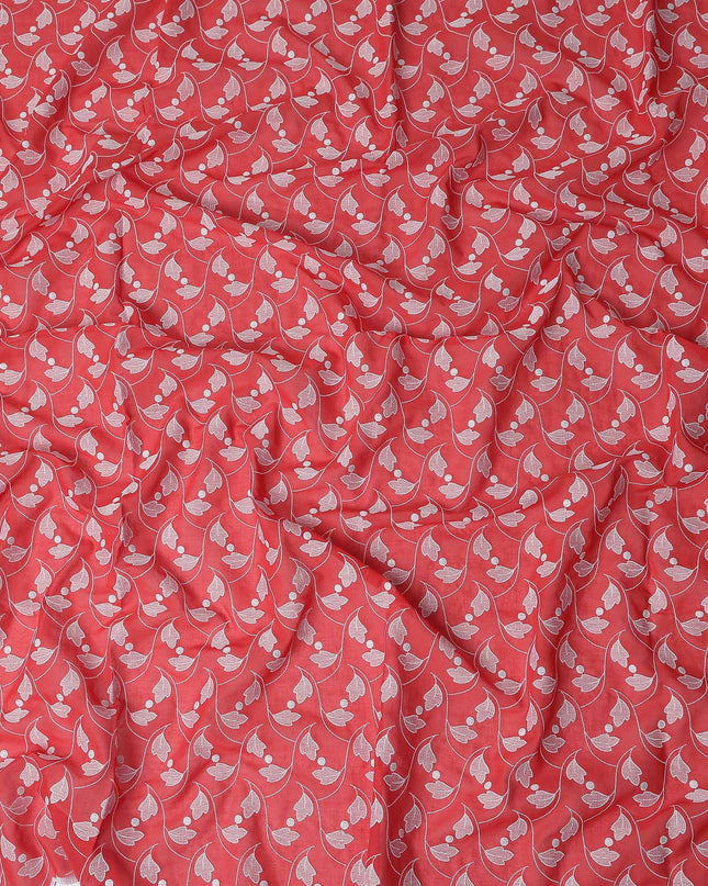 Red Leaf Premium Pure Swiss 100% Cotton Voile Embroidered Traditional Sudanese Thobe 4.5 Mtrs 140cm Swiss Quality - D30289