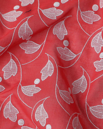 Red Leaf Premium Pure Swiss 100% Cotton Voile Embroidered Traditional Sudanese Thobe 4.5 Mtrs 140cm Swiss Quality - D30289
