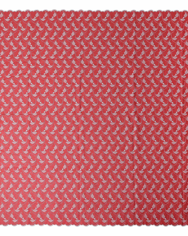 Red Leaf Premium Pure Swiss 100% Cotton Voile Embroidered Traditional Sudanese Thobe 4.5 Mtrs 140cm Swiss Quality - D30289