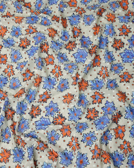 Ivory and Cobalt Blue Swiss Voile Sudanese Thobe Fabric