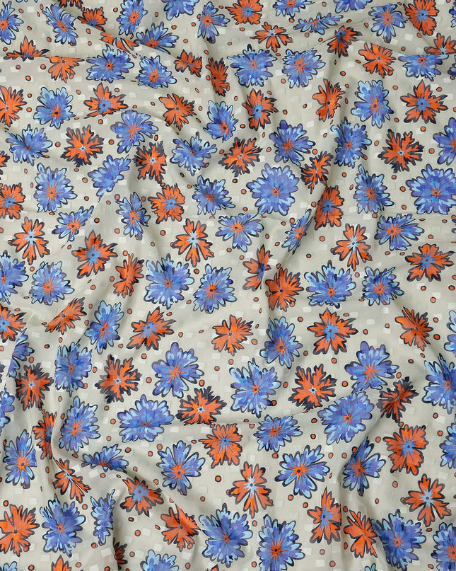 Ivory and Cobalt Blue Swiss Voile Sudanese Thobe Fabric