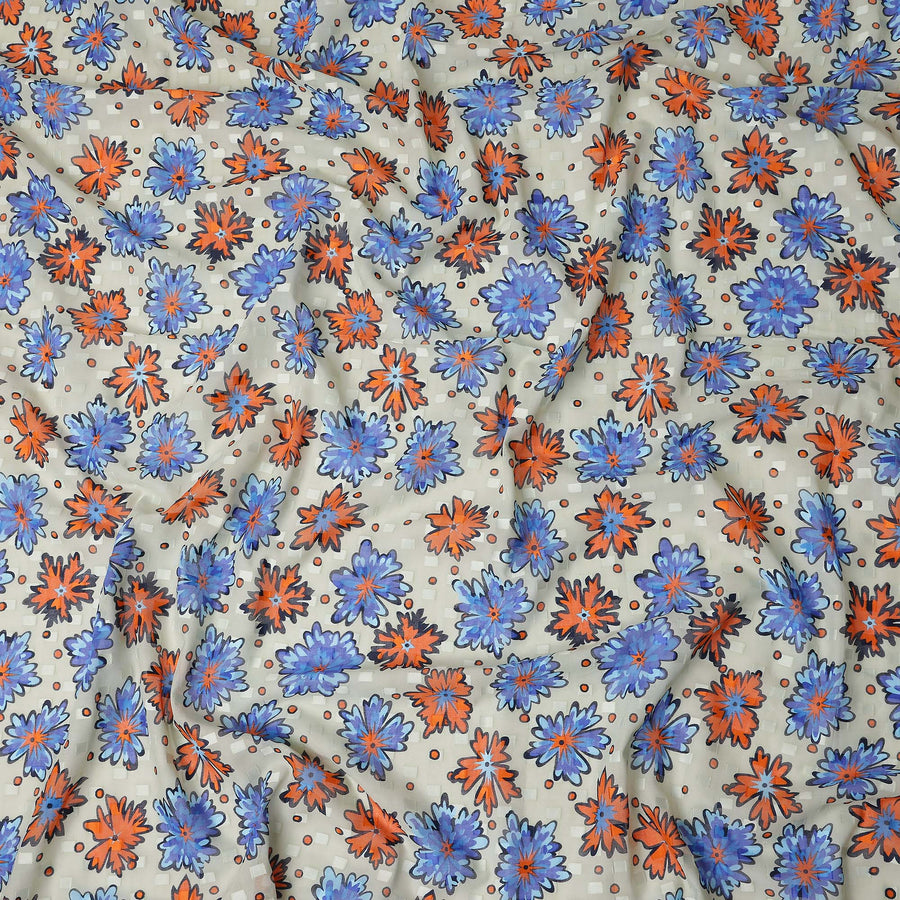 Ivory and Cobalt Blue Swiss Voile Sudanese Thobe Fabric