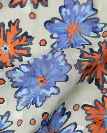 Ivory and Cobalt Blue Swiss Voile Sudanese Thobe Fabric