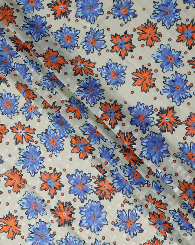 Ivory and Cobalt Blue Swiss Voile Sudanese Thobe Fabric