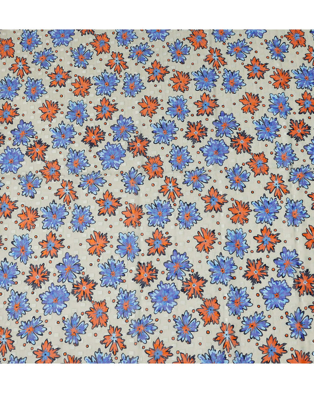 Ivory and Cobalt Blue Swiss Voile Sudanese Thobe Fabric