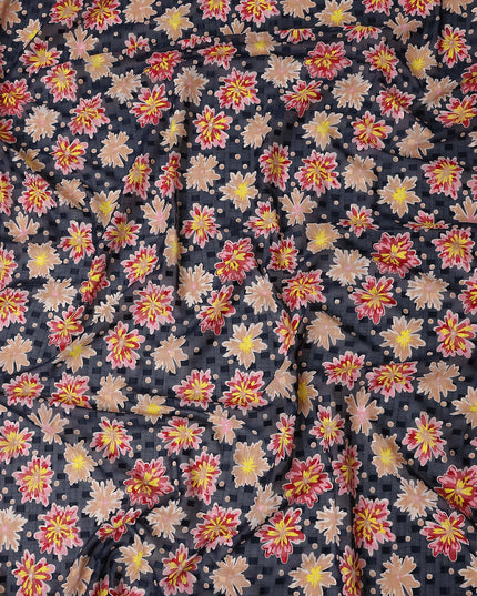 Charcoal and Coral Pink Swiss Voile Sudanese Thobe Fabric