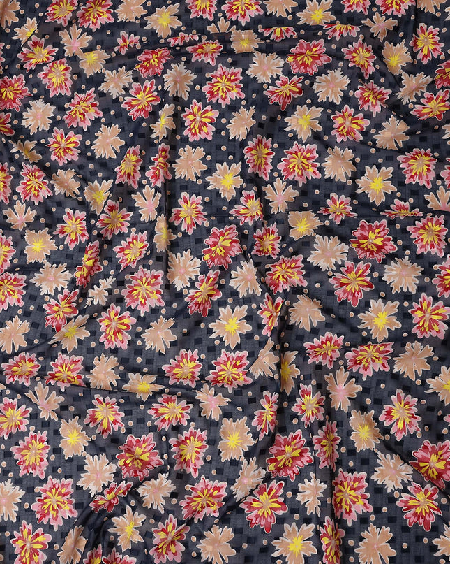 Charcoal and Coral Pink Swiss Voile Sudanese Thobe Fabric