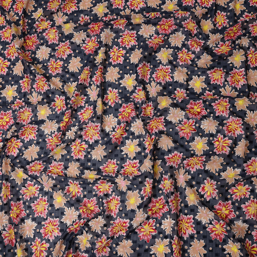 Charcoal and Coral Pink Swiss Voile Sudanese Thobe Fabric