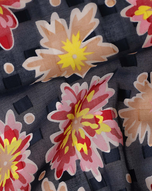Charcoal and Coral Pink Swiss Voile Sudanese Thobe Fabric
