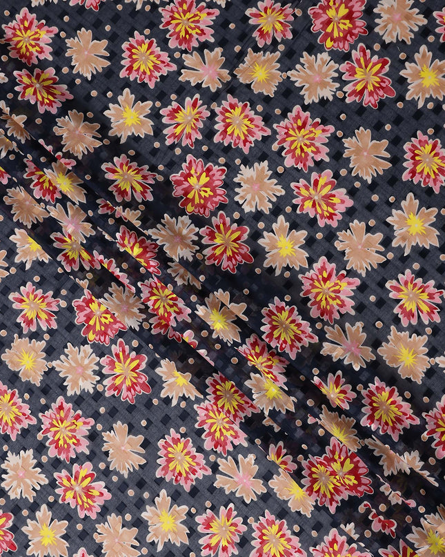 Charcoal and Coral Pink Swiss Voile Sudanese Thobe Fabric