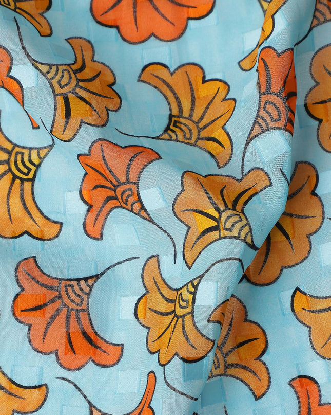Sky Blue and Amber Swiss Voile Sudanese Thobe Fabric