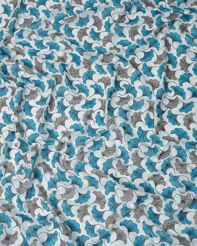 Ivory and Teal Blue Swiss Voile Sudanese Thobe Fabric