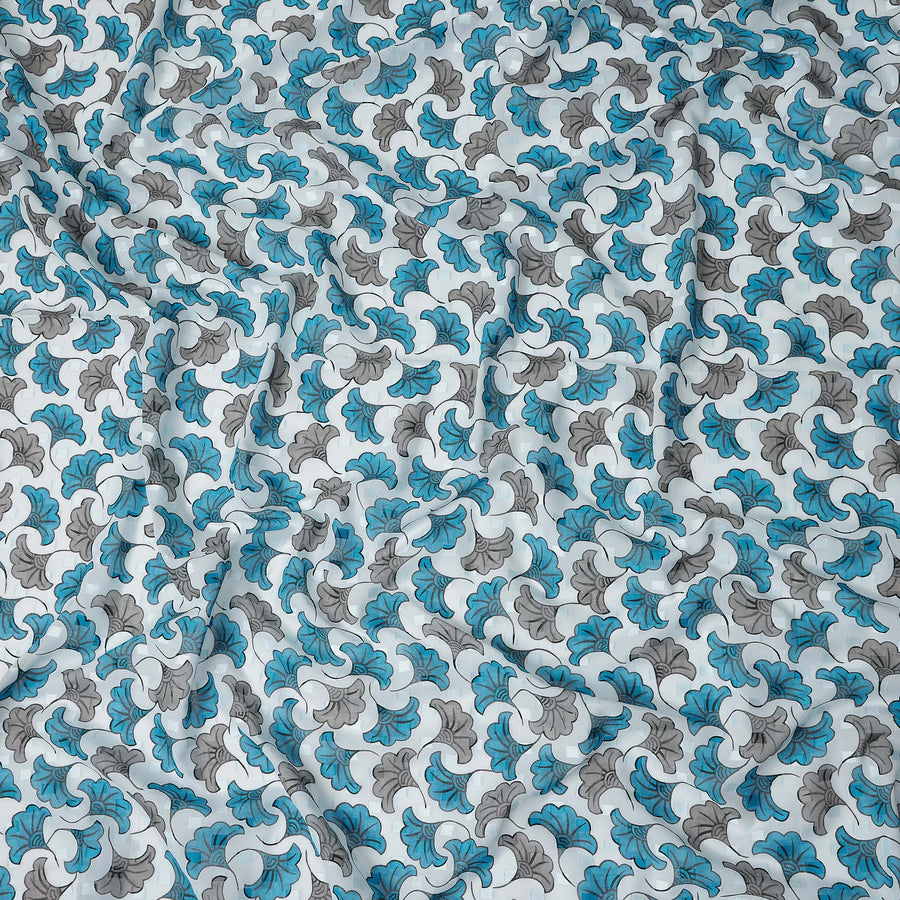 Ivory and Teal Blue Swiss Voile Sudanese Thobe Fabric
