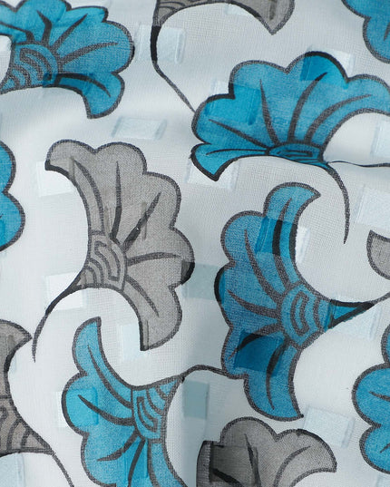 Ivory and Teal Blue Swiss Voile Sudanese Thobe Fabric