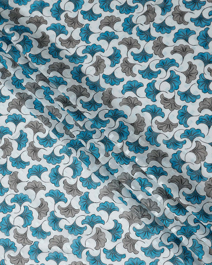 Ivory and Teal Blue Swiss Voile Sudanese Thobe Fabric