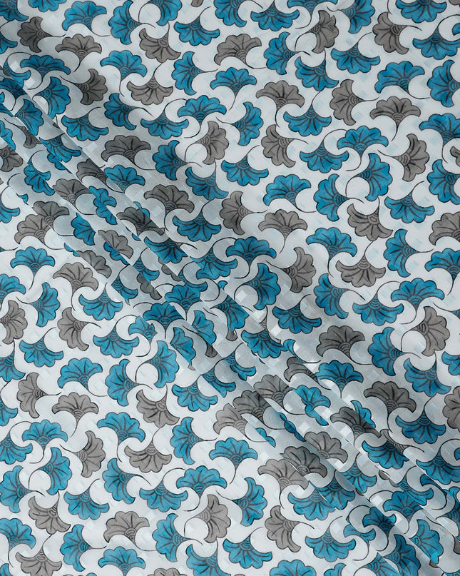 Ivory and Teal Blue Swiss Voile Sudanese Thobe Fabric